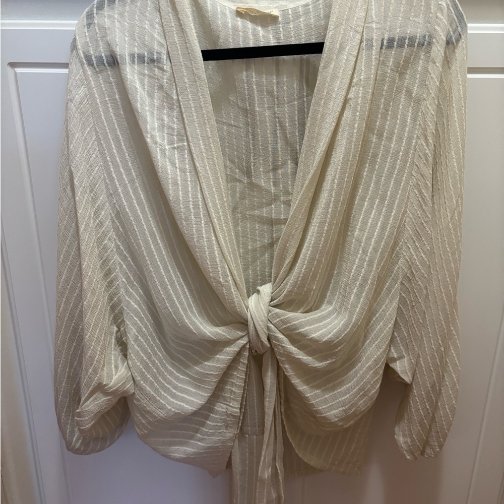 Lovestitch Cream Striped Tie-Front Blouse